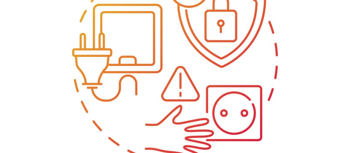 Electricity safety red gradient concept icon. Electrical hazard in household. Home childproofing. Child safety idea thin line illustration. Vector isolated outline RGB color drawing